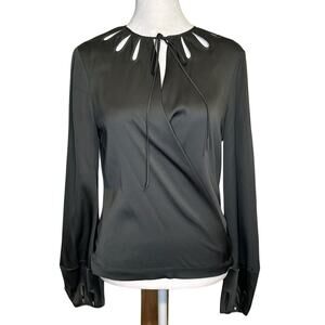 Diane Von Furstenberg green long sleeve wrap silk top size 2
